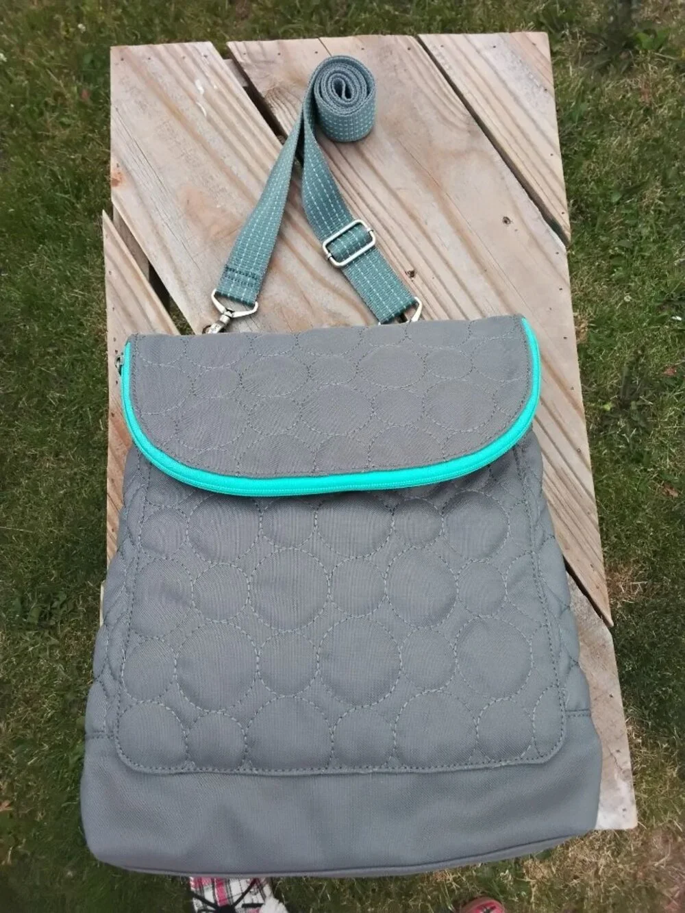 Thirty-One Vary You Gray Backpack Crossbody Teal Bag